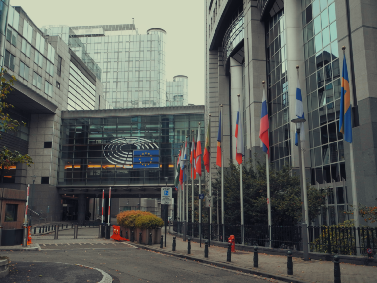 Flaggen der Europäischen Union vor dem Kommissionsgebäude in Brüssel